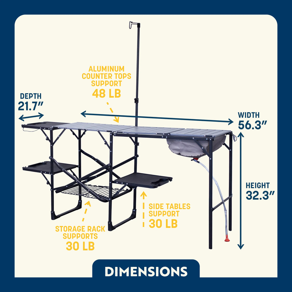 Heavy Duty Master Cook Station - Folding Camping Table with Storage Shelves Detail