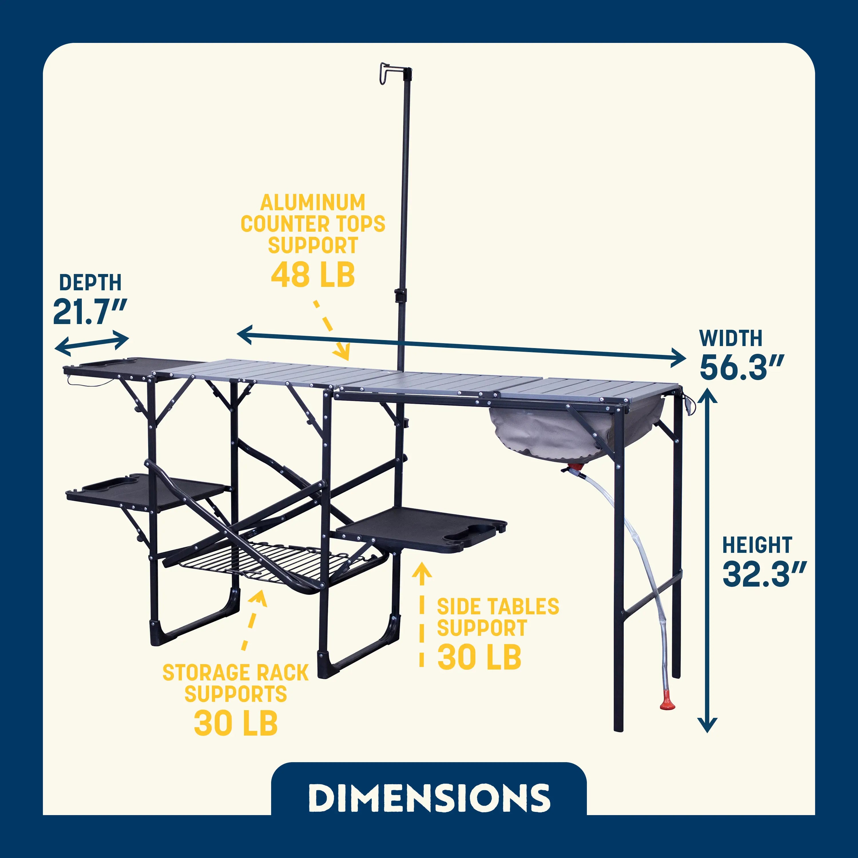 Heavy Duty Master Cook Station - Folding Camping Table with Storage Shelves Detail