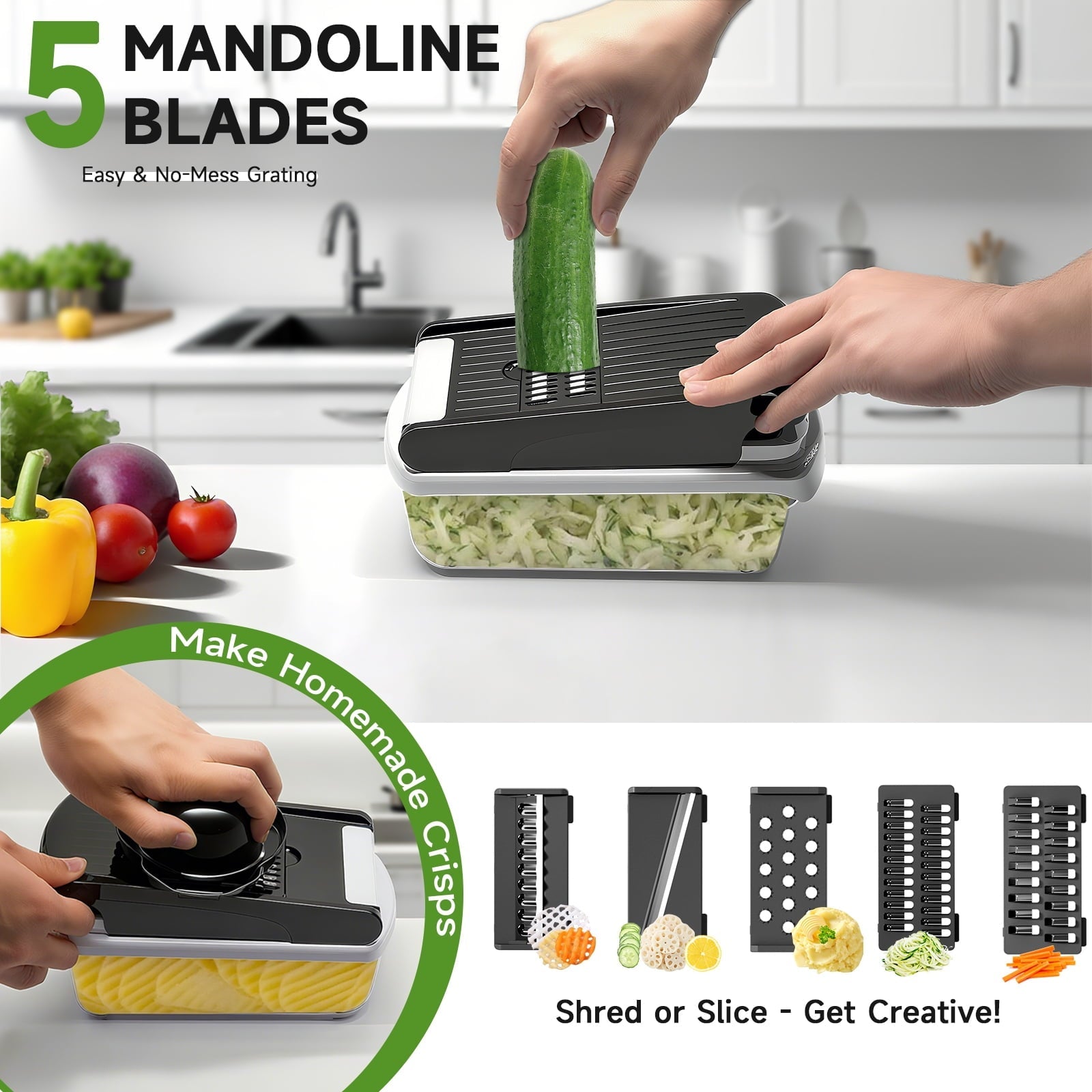Multi-Functional Vegetable Chopper Food Slicer, 15 in 1 Multi-Function Food Chopper for Onion, Veggie, Cheese Grater, Vegetable... - Premium Stainless Steel Garlic Presser & Peeler Detail