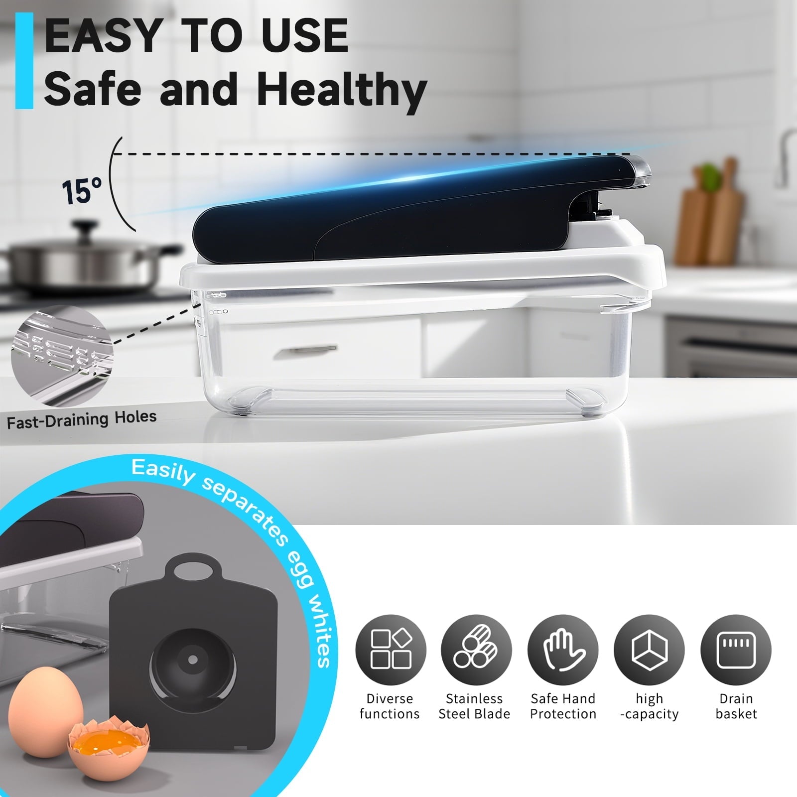 Multi-Functional Vegetable Chopper Food Slicer, 15 in 1 Multi-Function Food Chopper for Onion, Veggie, Cheese Grater, Vegetable... - Premium Stainless Steel Garlic Presser & Peeler Detail