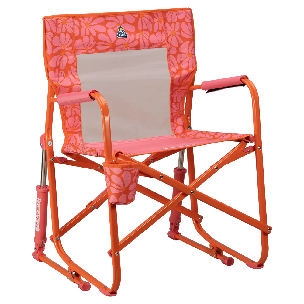 Ergonomic Portable Freestyle Rocker - Folding Rocking Chair - Perfect for Tailgating - Pink/Orange