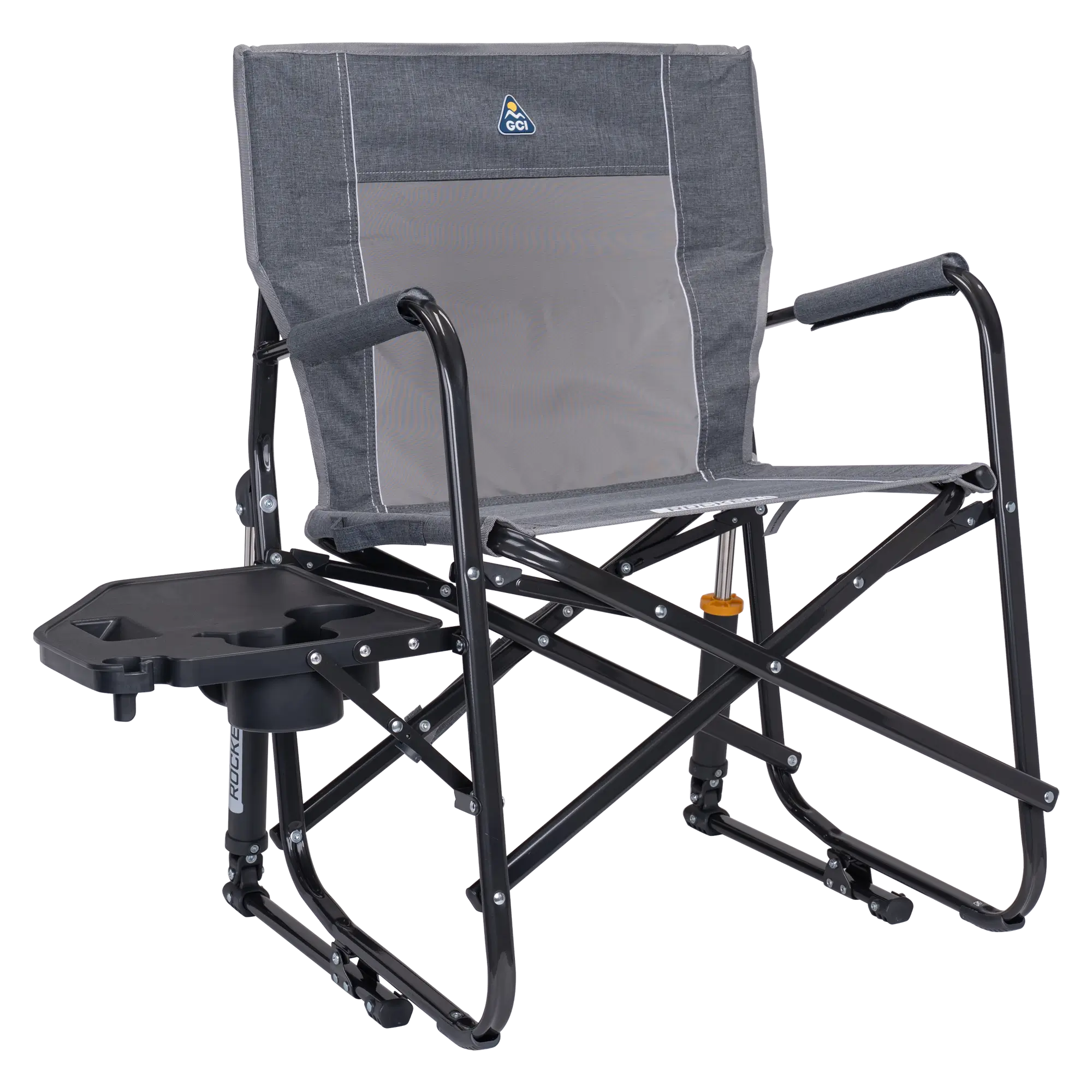 Foldable Freestyle Rocker with Side Table - Camp Rocker Chair for Fishing & Beach Trips - Heathered Pewter
