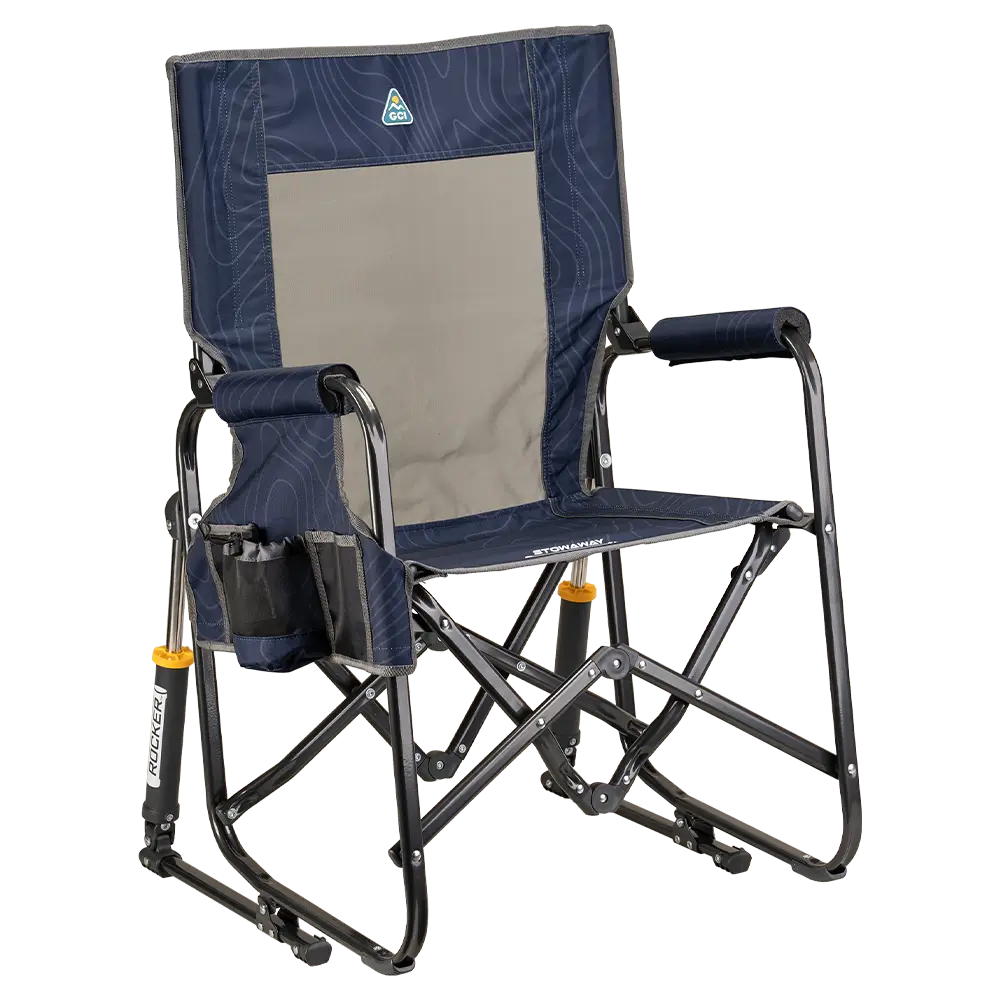 Premium All-Weather Stowaway Rocker - Folding Rocking Chair - Perfect for Tailgating - Navy Topo