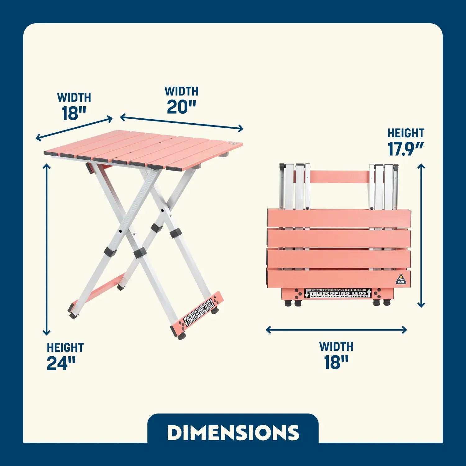 Slim-Fold Compact Camp Table 20 - Heavy Duty Aluminum Folding Picnic Table Detail
