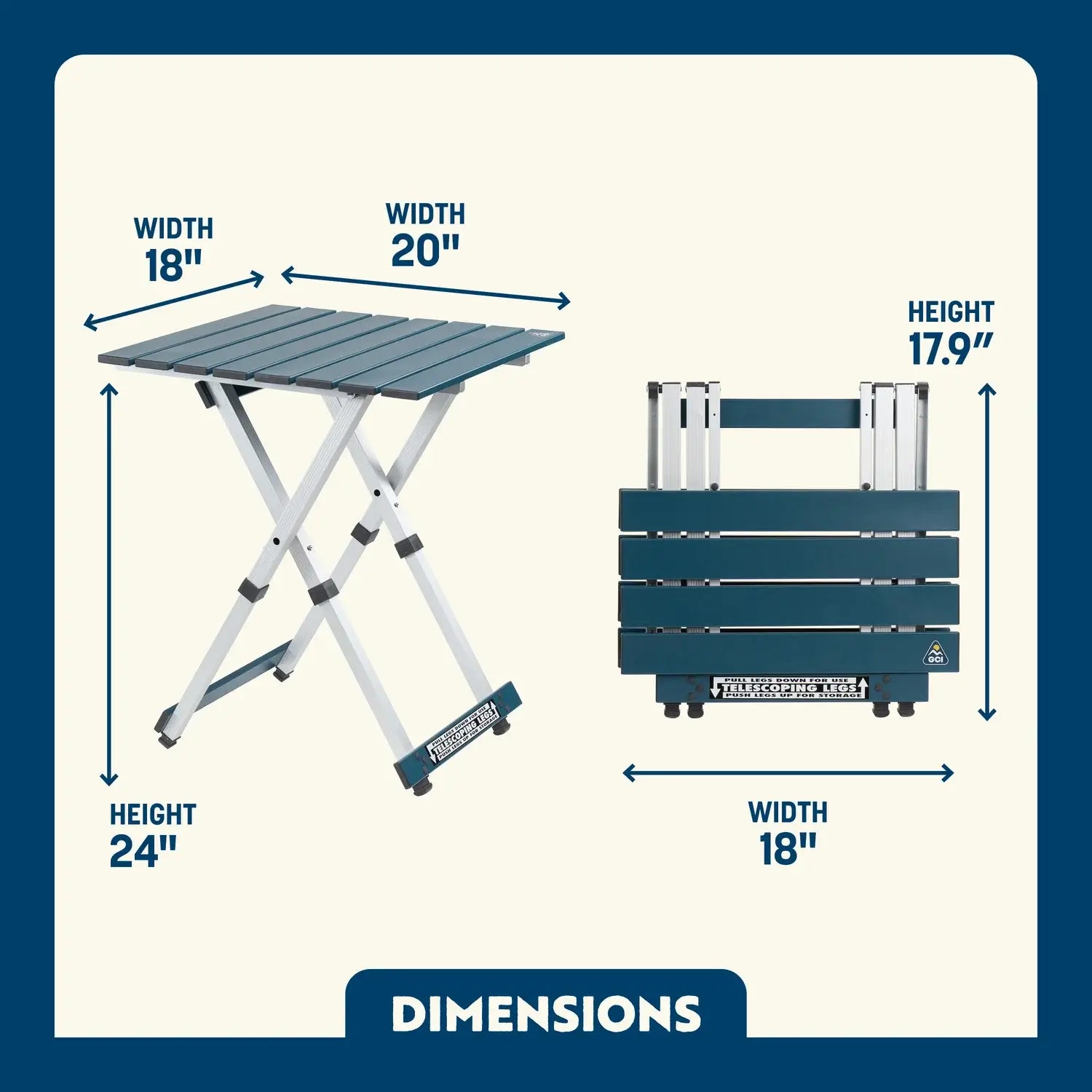 Slim-Fold Compact Camp Table 20 - Heavy Duty Aluminum Folding Picnic Table Detail