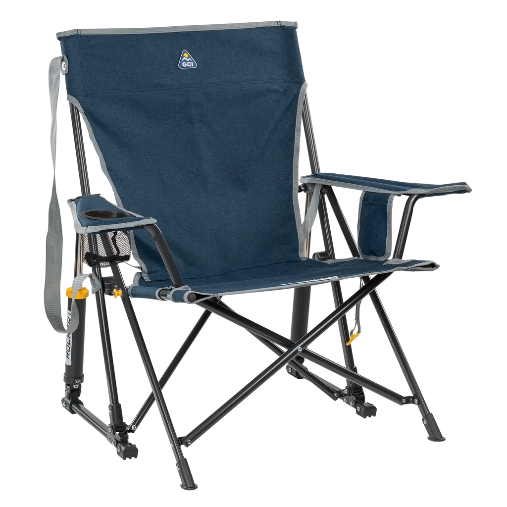 Foldable Kickback Rocker - Camp Rocker Chair for Fishing & Beach Trips - Heathered Indigo