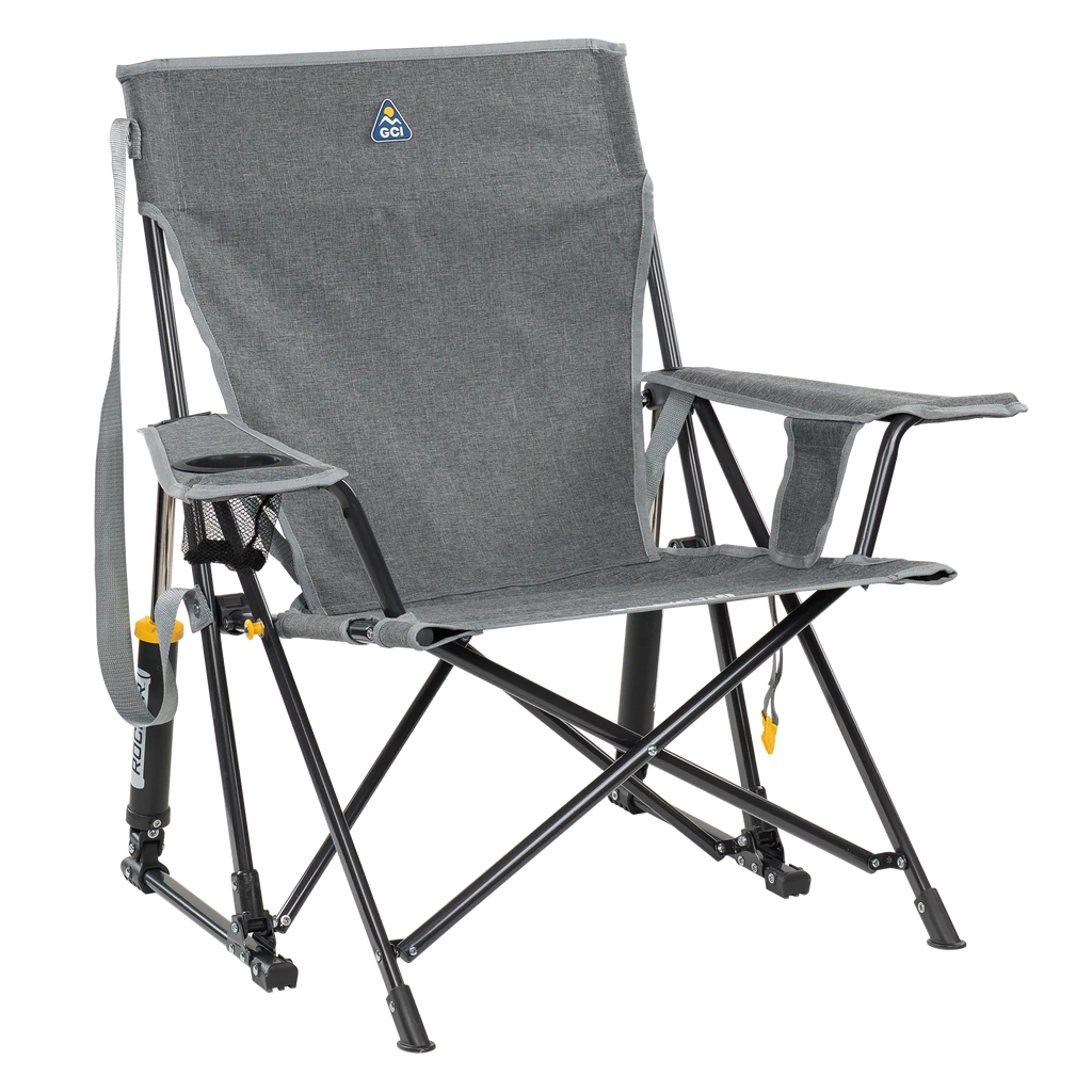 Foldable Kickback Rocker - Camp Rocker Chair for Fishing & Beach Trips - Heathered Pewter