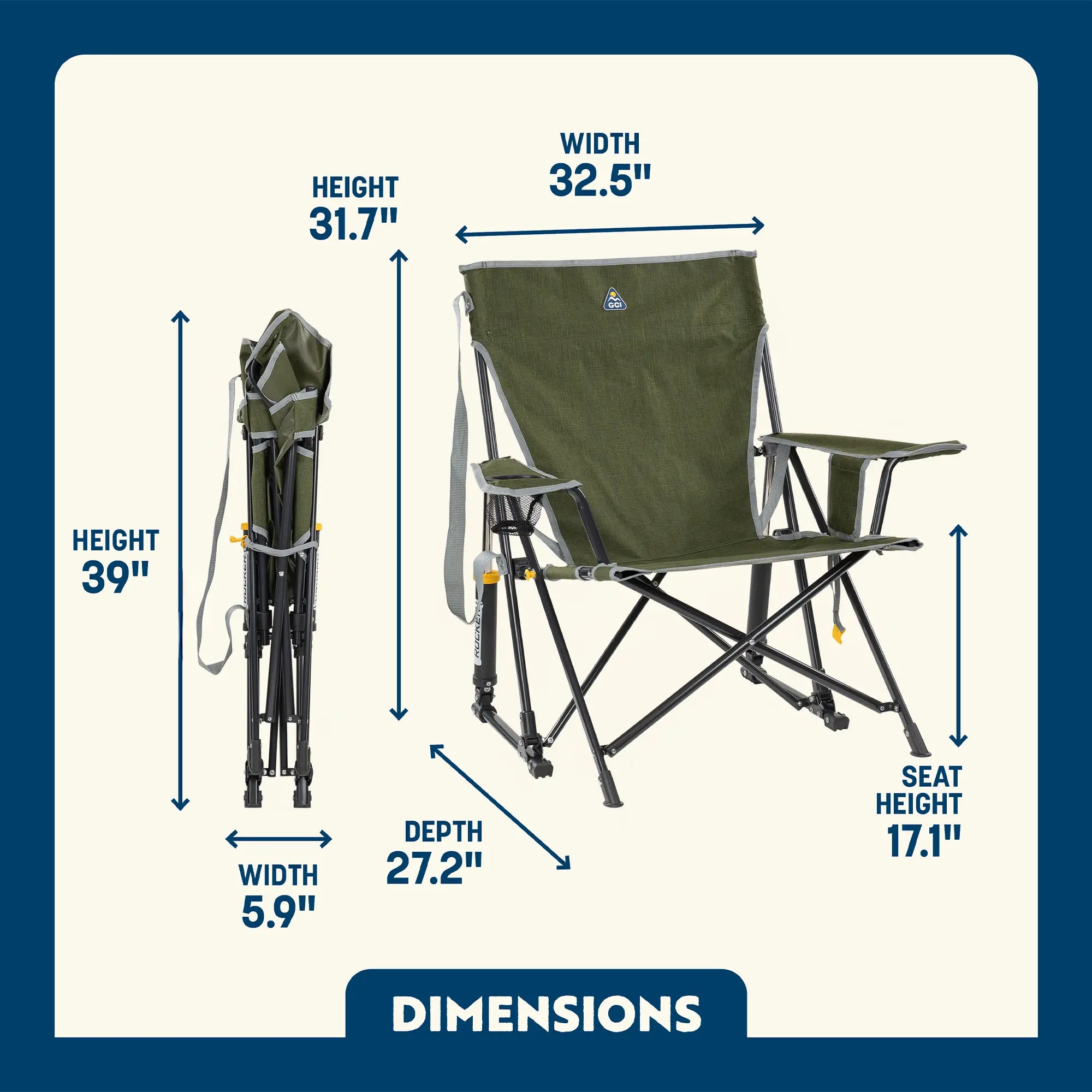 Foldable Kickback Rocker - Camp Rocker Chair for Fishing & Beach Trips Detail