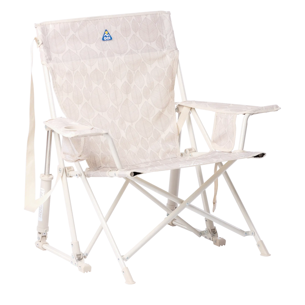 Foldable Kickback Rocker - Camp Rocker Chair for Fishing & Beach Trips - Soft Neutral Leaf