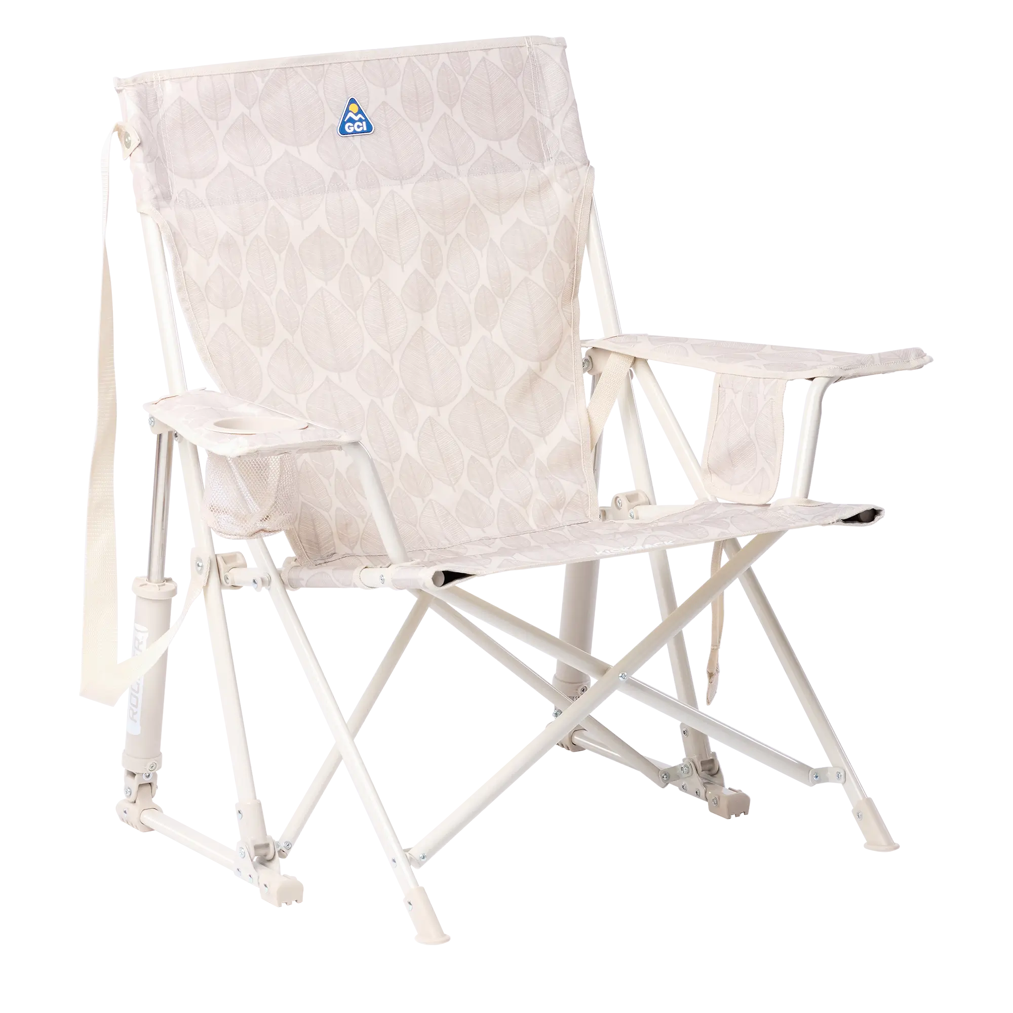 Foldable Kickback Rocker - Camp Rocker Chair for Fishing & Beach Trips - Soft Neutral Leaf
