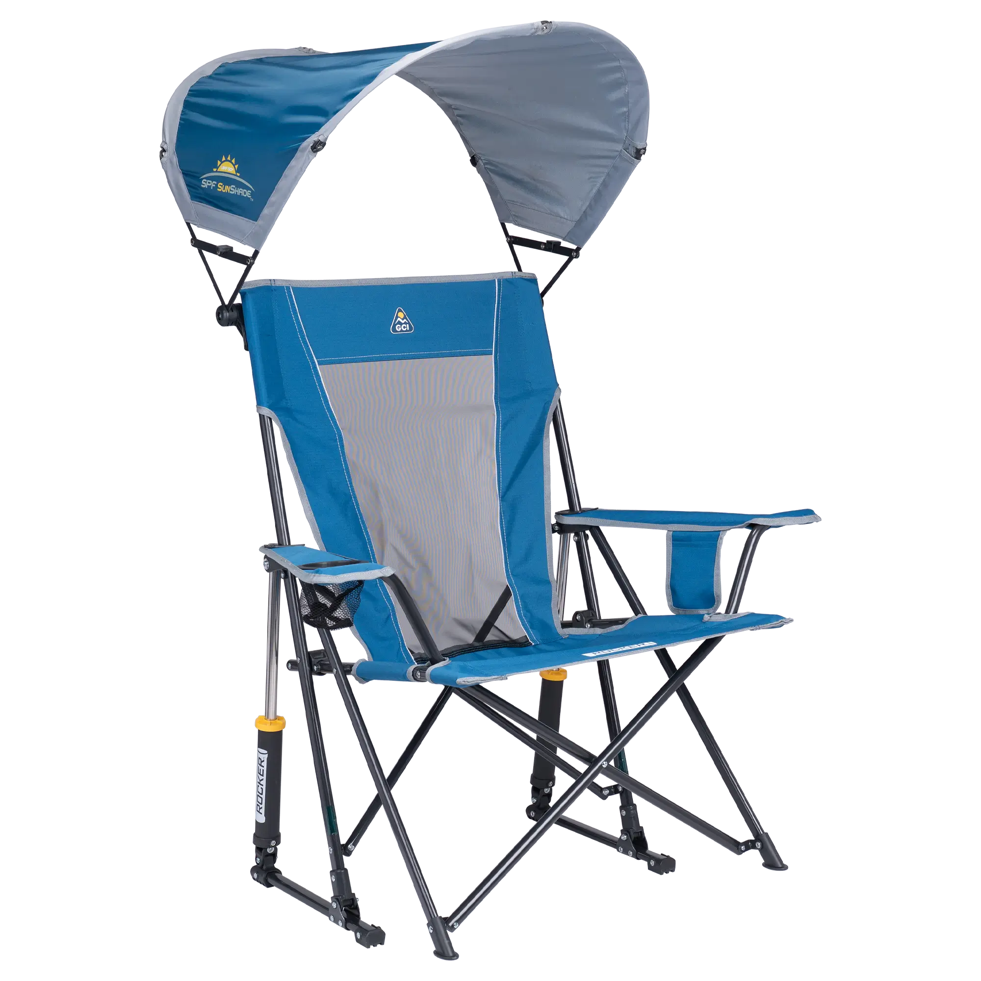 Premium All-Weather SunShade Rocker - Camp Rocker Chair for Fishing & Beach Trips - Neptune Blue