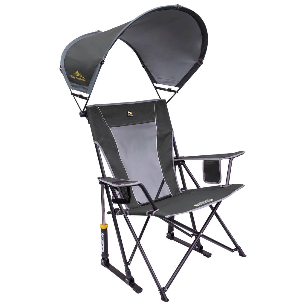 Premium All-Weather SunShade Rocker - Camp Rocker Chair for Fishing & Beach Trips - Pewter