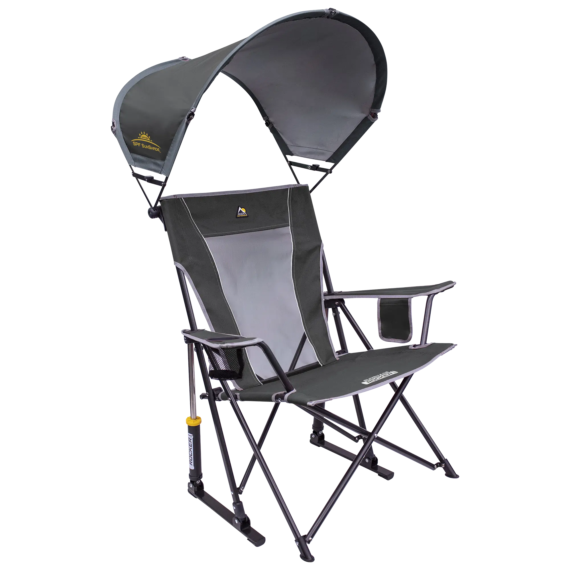 Premium All-Weather SunShade Rocker - Camp Rocker Chair for Fishing & Beach Trips - Pewter