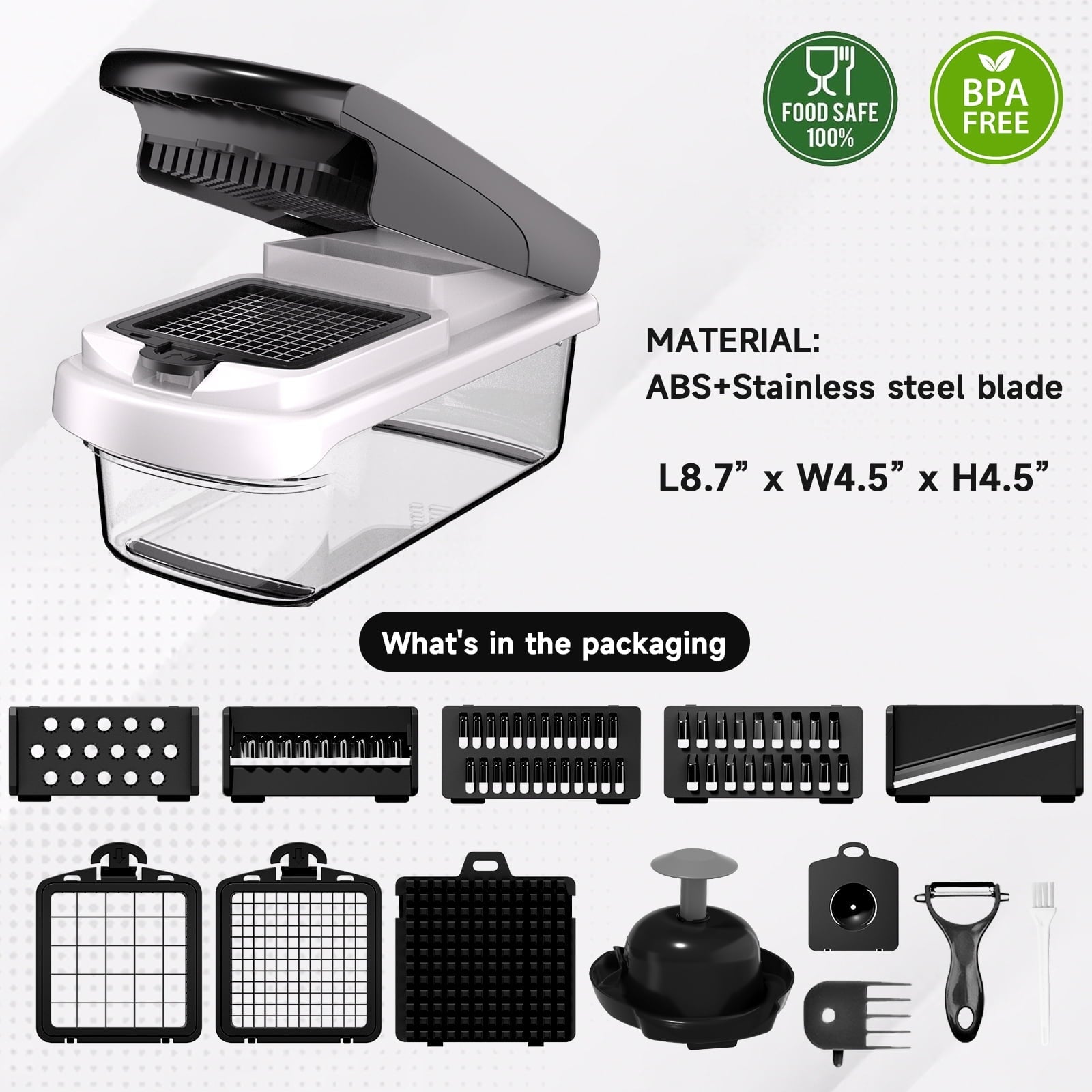 Multi-Functional Vegetable Chopper Food Slicer, 15 in 1 Multi-Function Food Chopper for Onion, Veggie, Cheese Grater, Vegetable... - Premium Stainless Steel Garlic Presser & Peeler Detail