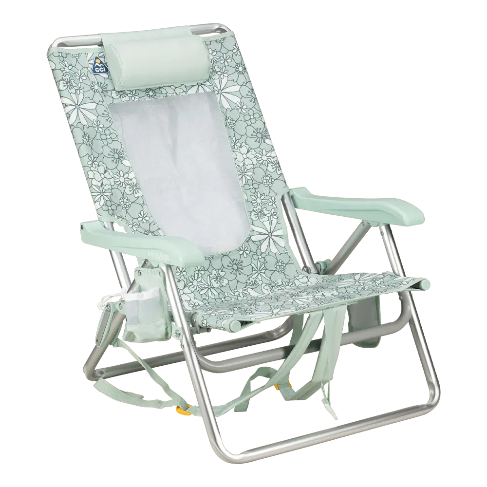 Ultra-Comfortable Backpack Beach Chair - Rocker Chair for Camping & Lawns - Floral Pastel Green