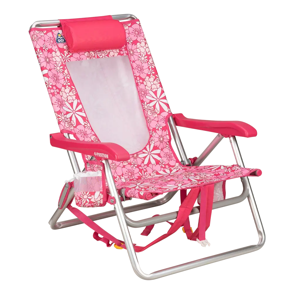 Ultra-Comfortable Backpack Beach Chair - Rocker Chair for Camping & Lawns - Floral Sport Pink