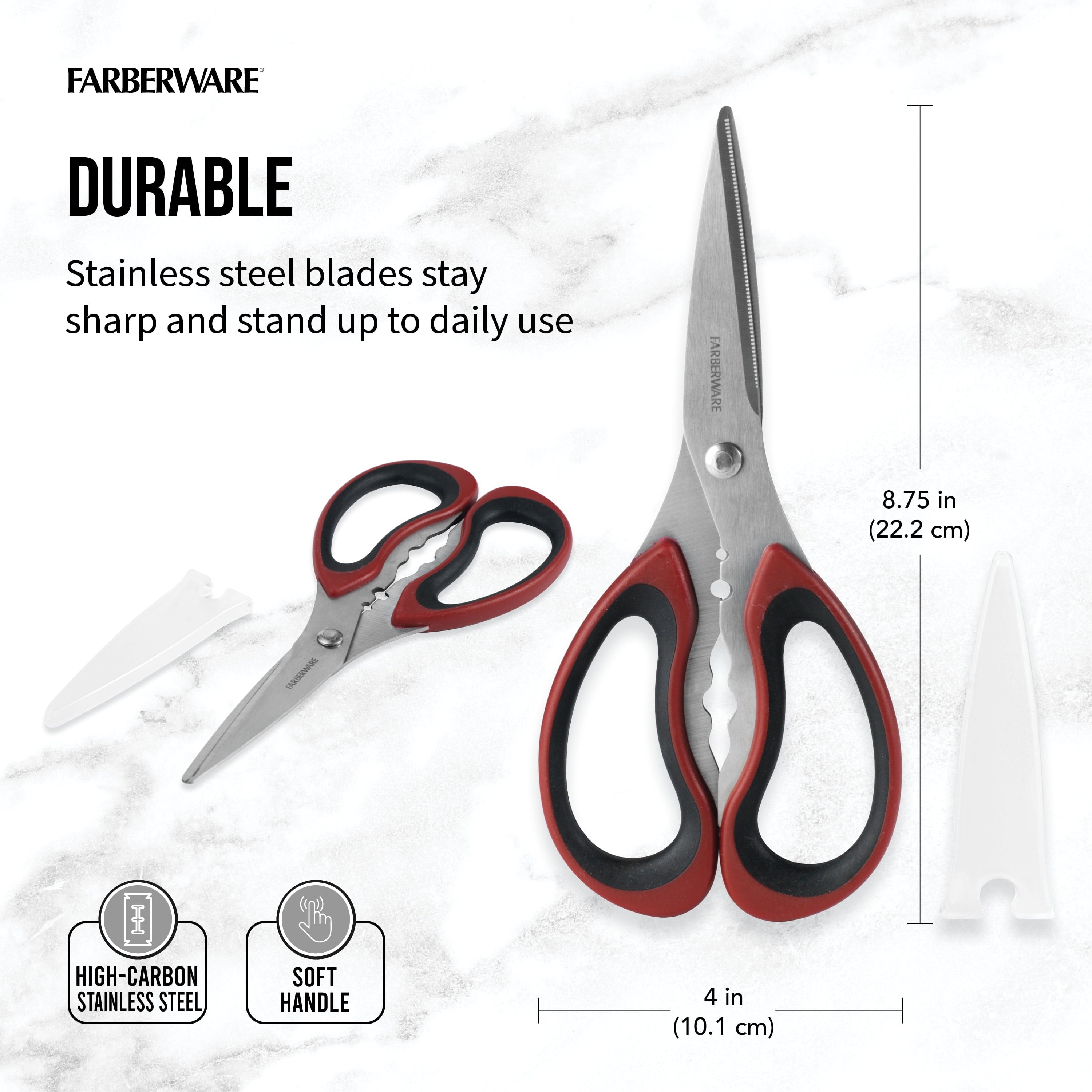 Time-Saving Stainless Steel Kitchen and Herb Shears with Red and Black Handle - Multi-Functional Manual Food Chopper & Slicer Detail