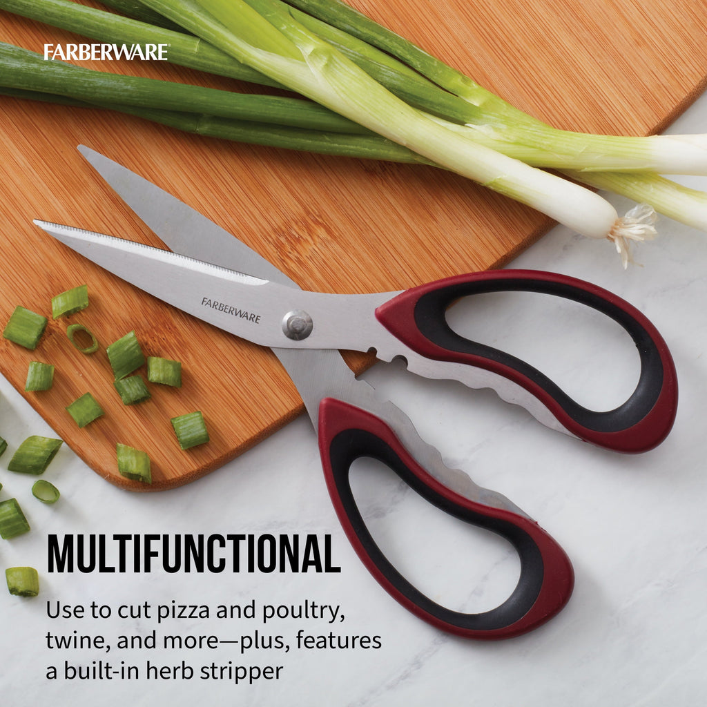 Time-Saving Stainless Steel Kitchen and Herb Shears with Red and Black Handle - Multi-Functional Manual Food Chopper & Slicer Detail