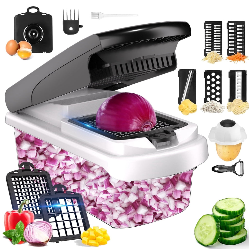 Multi-Functional Vegetable Chopper Food Slicer, 15 in 1 Multi-Function Food Chopper for Onion, Veggie, Cheese Grater, Vegetable... - Premium Stainless Steel Garlic Presser & Peeler - Default Title