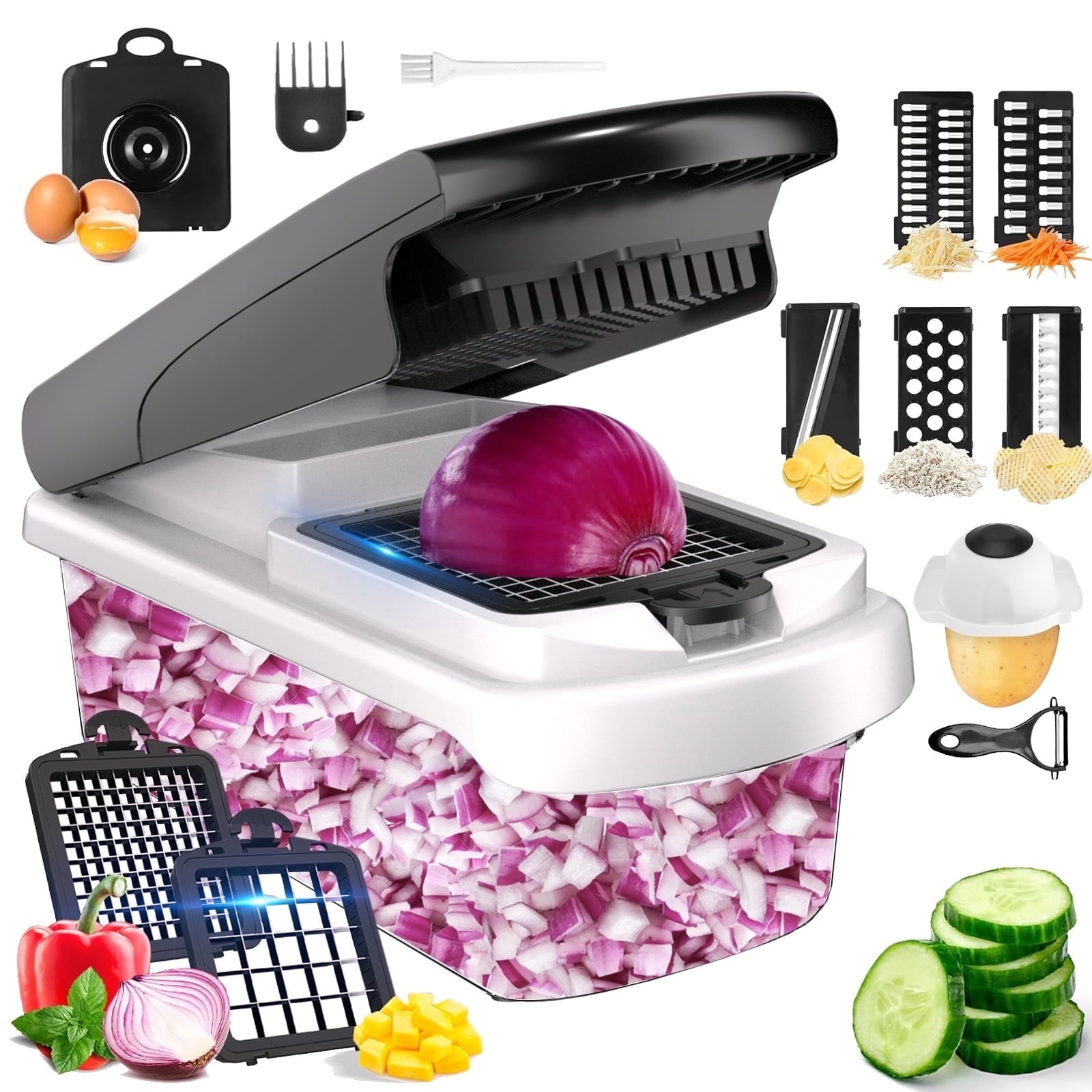 Multi-Functional Vegetable Chopper Food Slicer, 15 in 1 Multi-Function Food Chopper for Onion, Veggie, Cheese Grater, Vegetable... - Premium Stainless Steel Garlic Presser & Peeler - Default Title