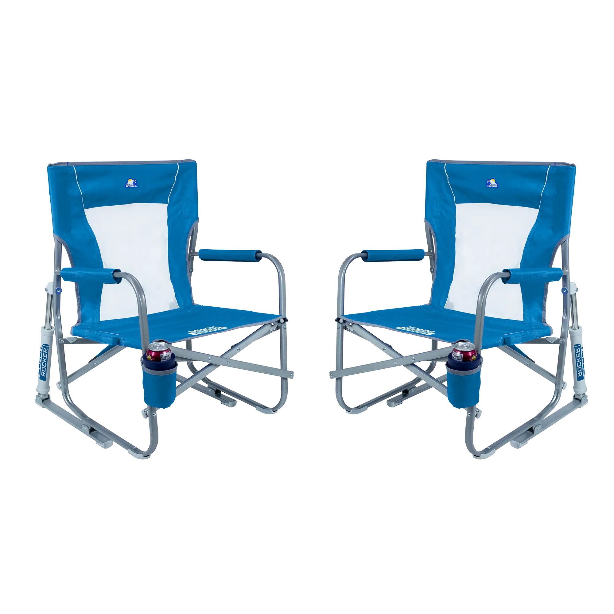 Ultra-Comfortable Beach Rocker Bundle - Folding Rocking Chair - Perfect for Tailgating - Saybrook Blue