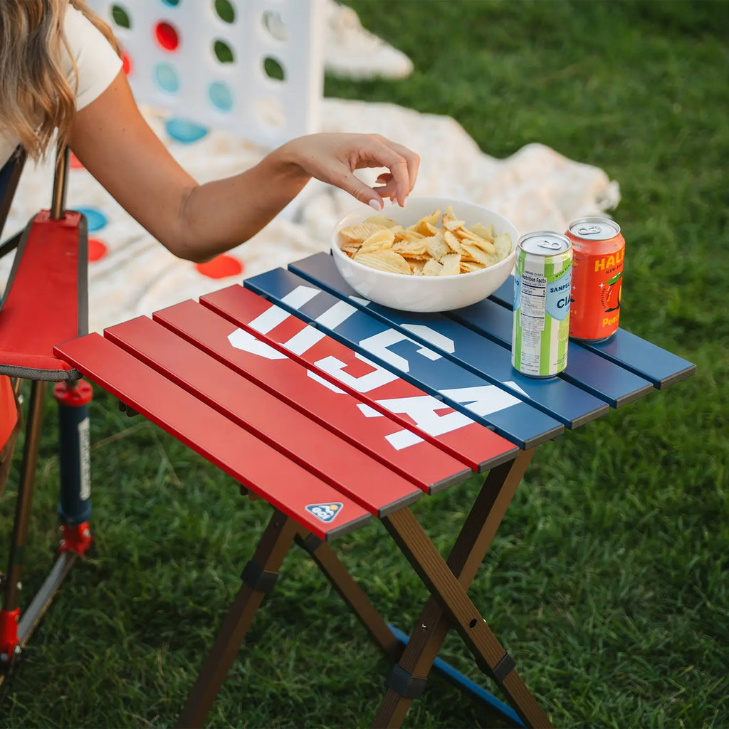 Portable Outdoor Compact Camp Table 20 - USA Anniversary Deluxe - Outdoor Cook Station for Tailgating & BBQ Detail