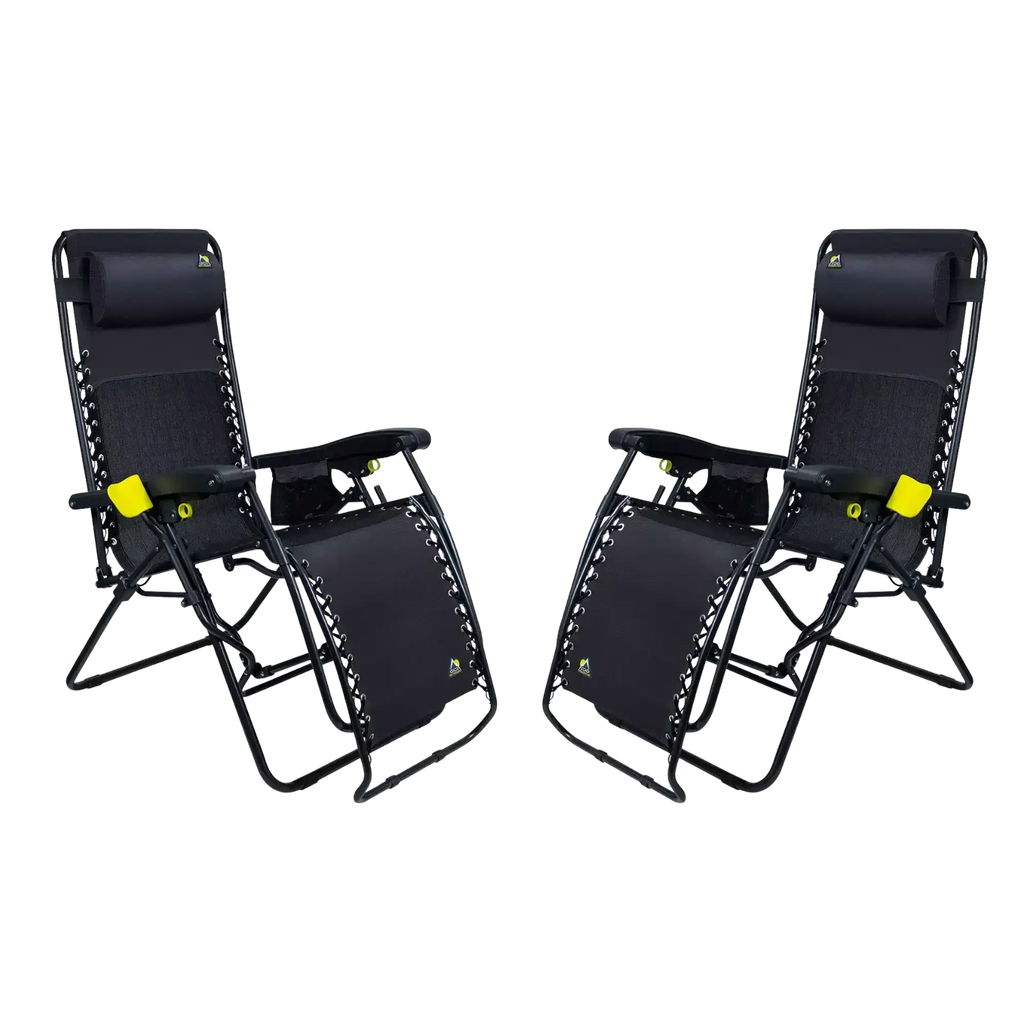 Premium All-Weather Freeform Zero Gravity Lounger Bundle - Camp Rocker Chair for Fishing & Beach Trips - Black
