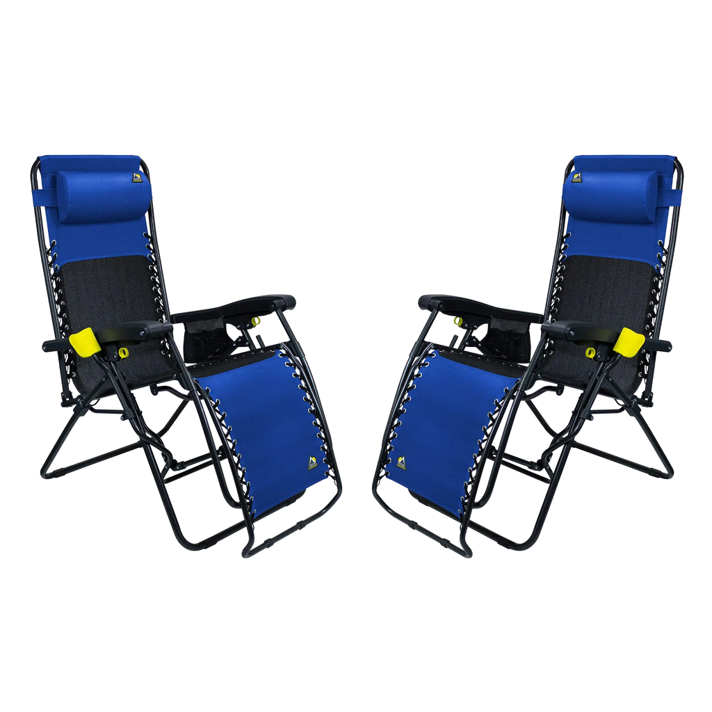 Premium All-Weather Freeform Zero Gravity Lounger Bundle - Camp Rocker Chair for Fishing & Beach Trips - Royal Blue