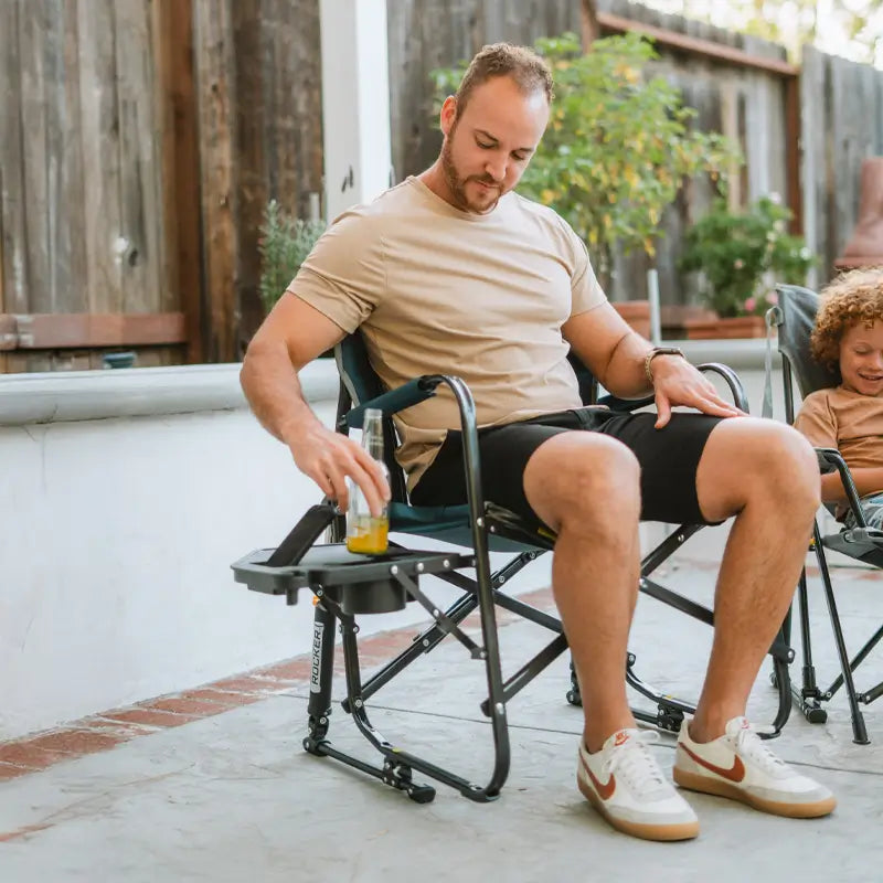 Foldable Freestyle Rocker with Side Table - Camp Rocker Chair for Fishing & Beach Trips Detail
