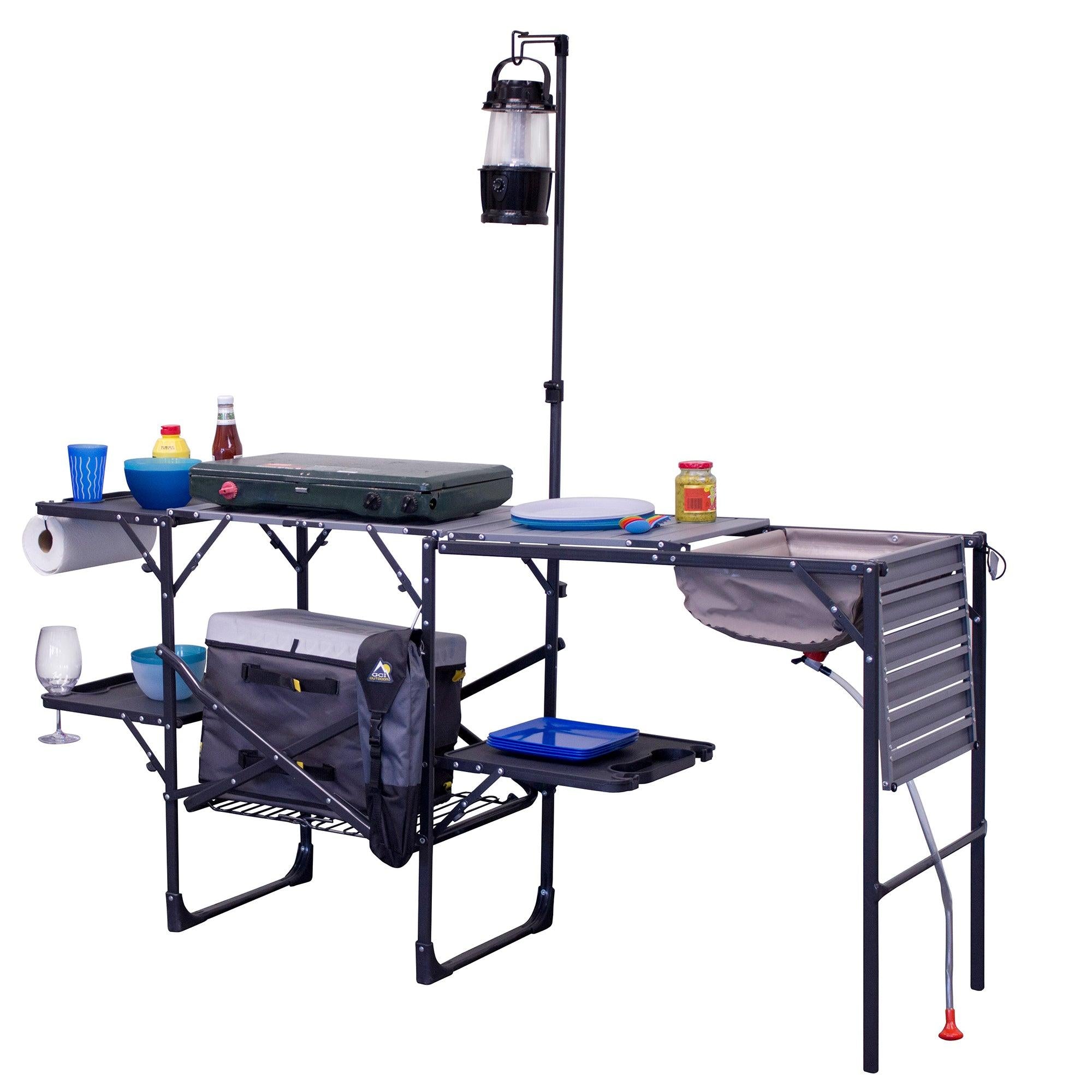 Heavy Duty Master Cook Station - Folding Camping Table with Storage Shelves Detail