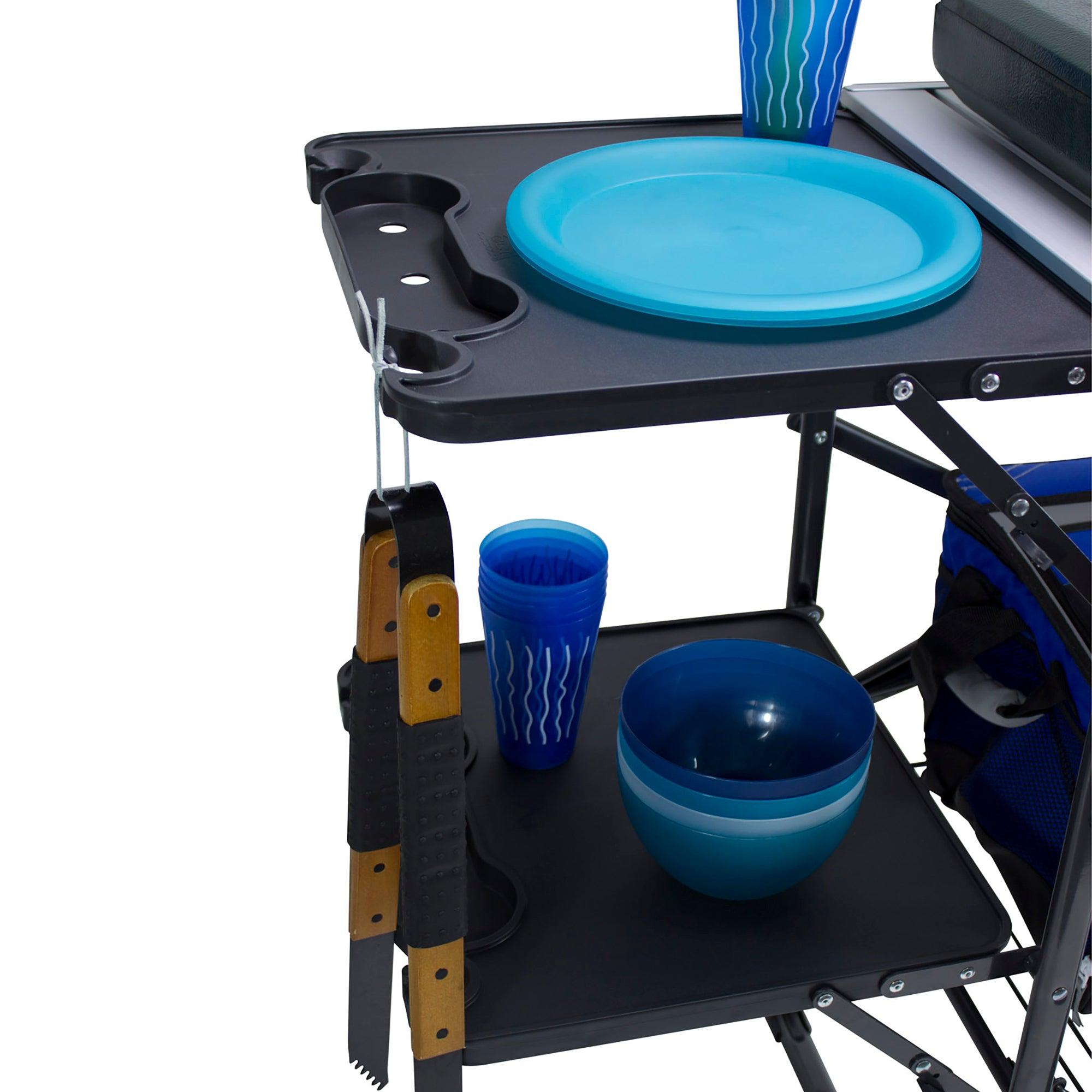 Heavy Duty Master Cook Station - Folding Camping Table with Storage Shelves Detail
