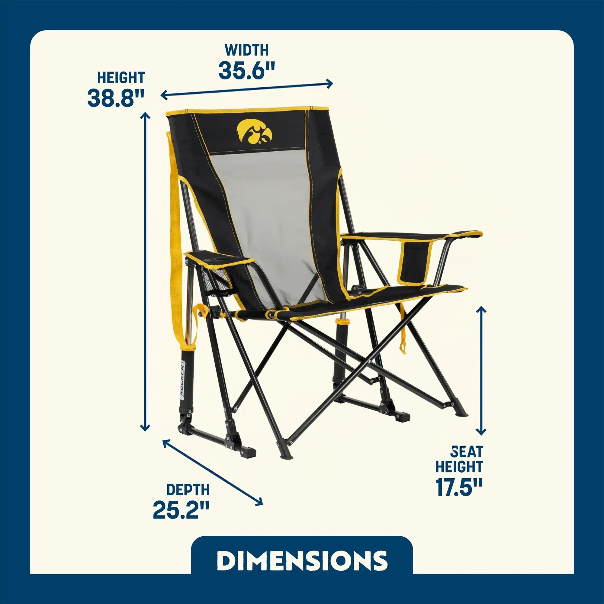 Ultra-Comfortable Comfort Pro Rocker - Iowa Hawkeyes - Camp Rocker Chair for Fishing & Beach Trips Detail