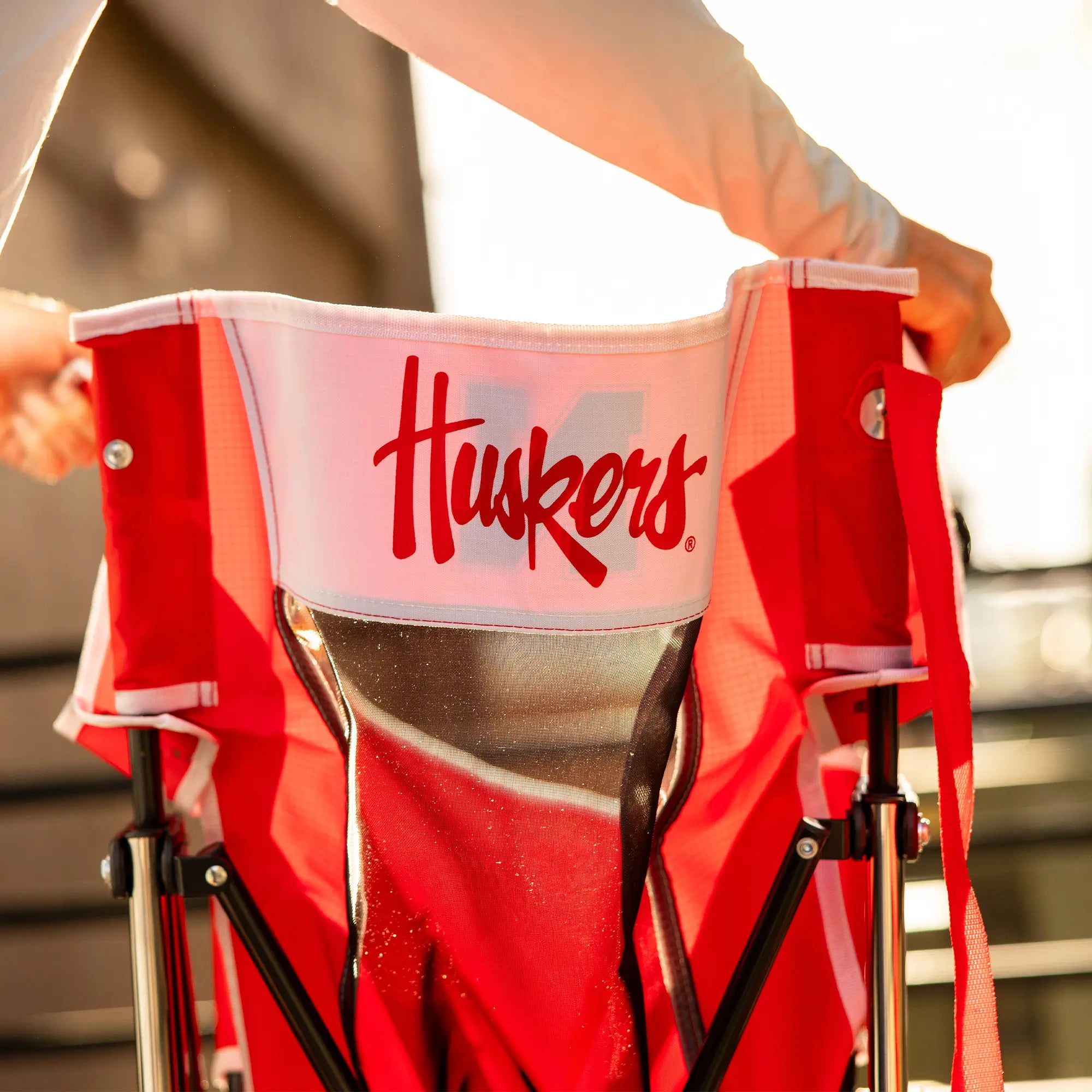 Foldable Comfort Pro Rocker - Nebraska Cornhuskers - Camp Rocker Chair for Fishing & Beach Trips Detail