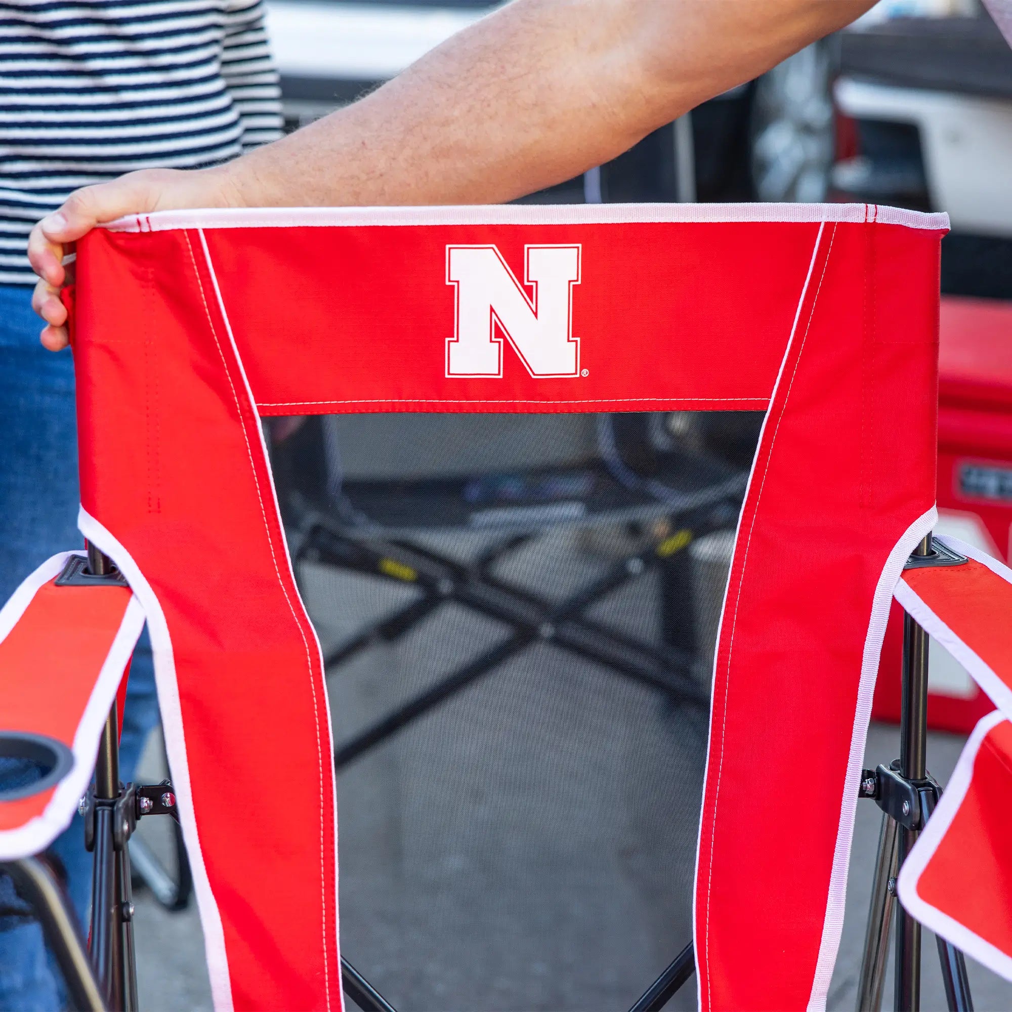Foldable Comfort Pro Rocker - Nebraska Cornhuskers - Camp Rocker Chair for Fishing & Beach Trips Detail