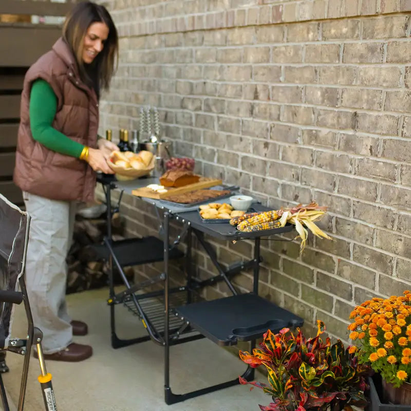 Compact Slim-Fold Cook Station - Portable Camp Kitchen Table Counter Detail