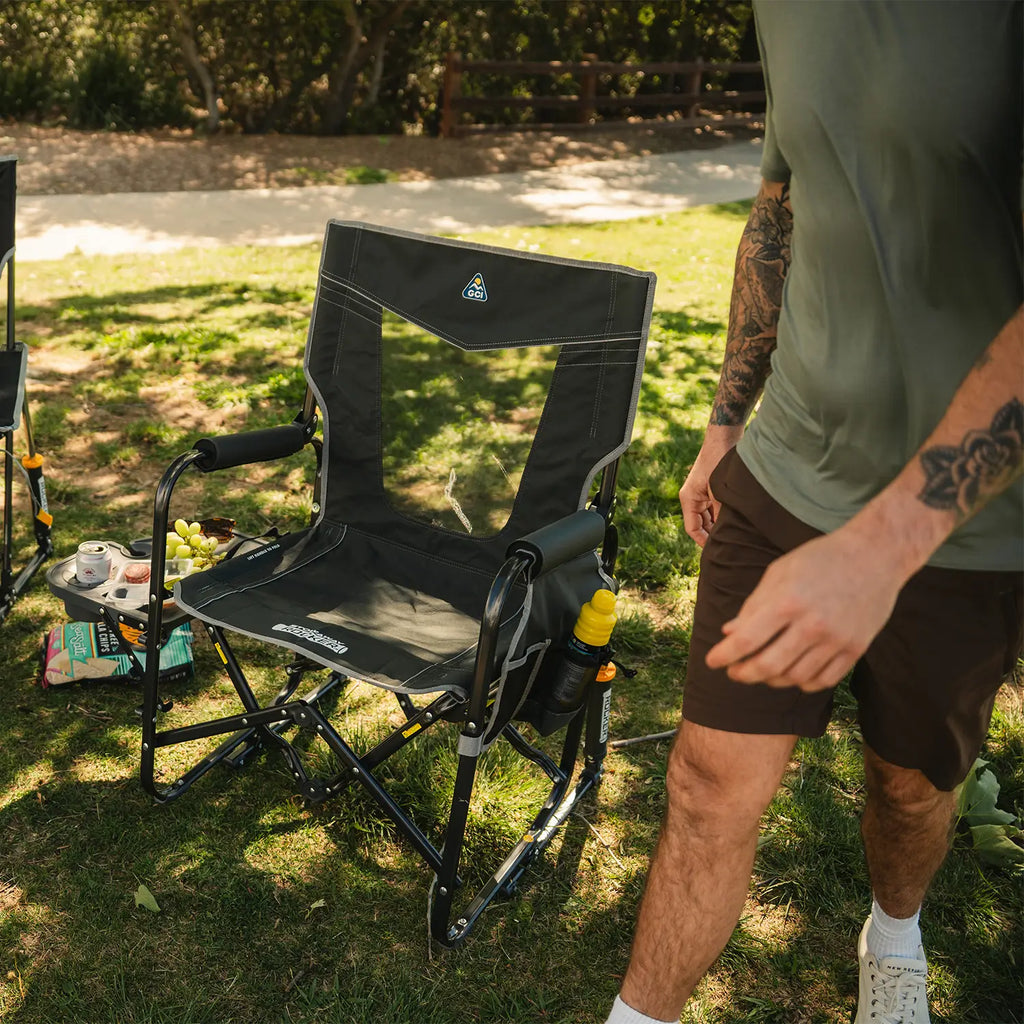 Ultra-Comfortable Stowaway Rocker with Side Table - Camp Rocker Chair for Fishing & Beach Trips Detail
