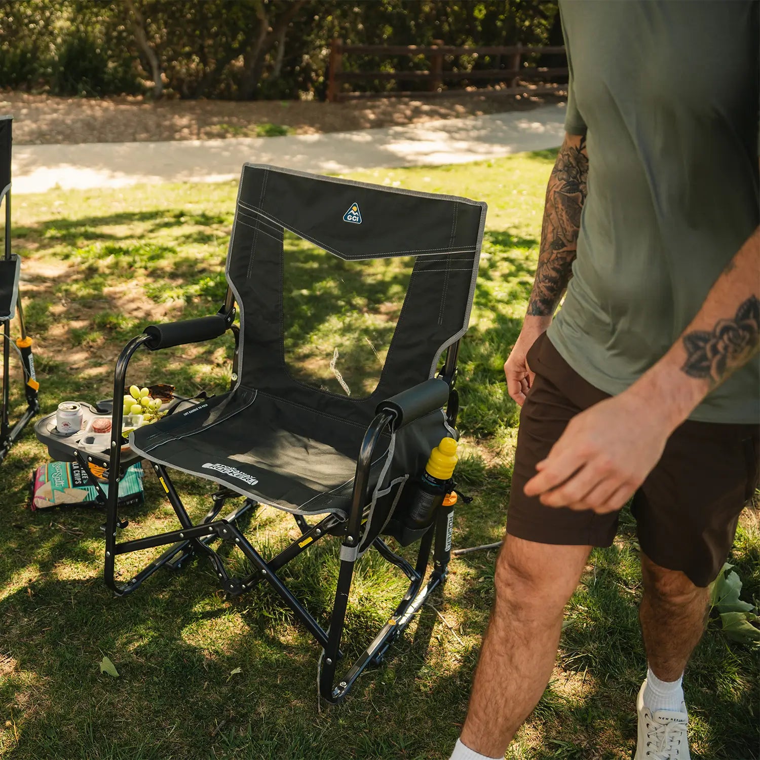 Ultra-Comfortable Stowaway Rocker with Side Table - Camp Rocker Chair for Fishing & Beach Trips Detail