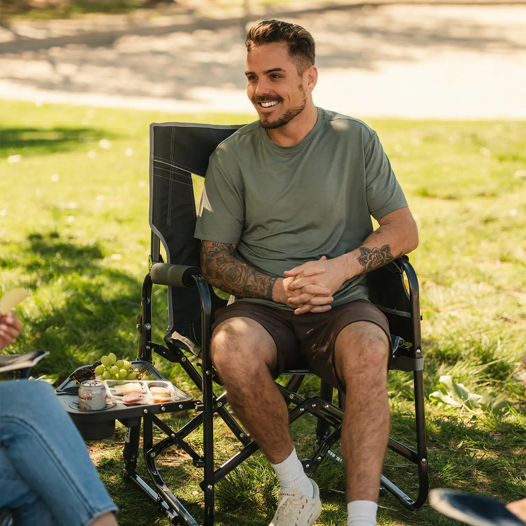 Ultra-Comfortable Stowaway Rocker with Side Table - Camp Rocker Chair for Fishing & Beach Trips Detail