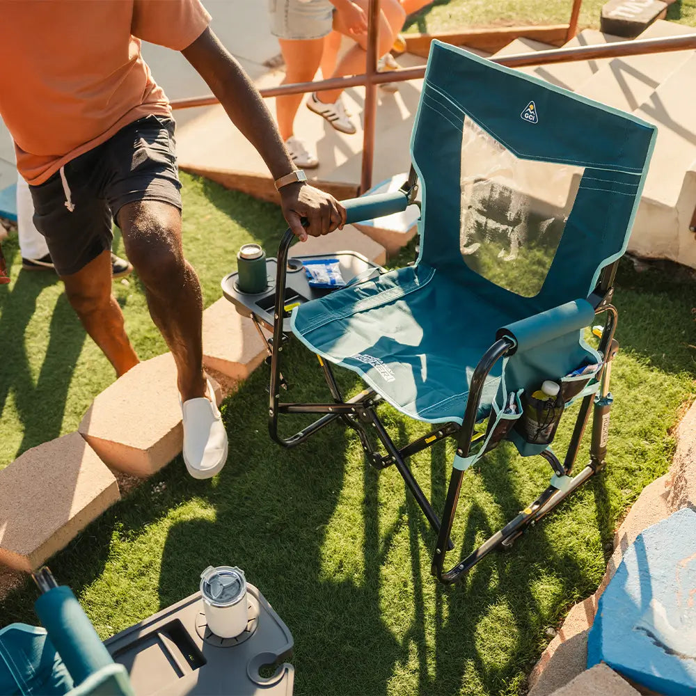 Ultra-Comfortable Stowaway Rocker with Side Table - Camp Rocker Chair for Fishing & Beach Trips Detail