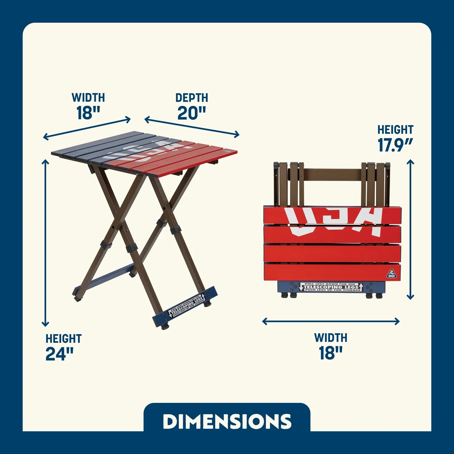 Portable Outdoor Compact Camp Table 20 - USA Anniversary Deluxe - Outdoor Cook Station for Tailgating & BBQ Detail