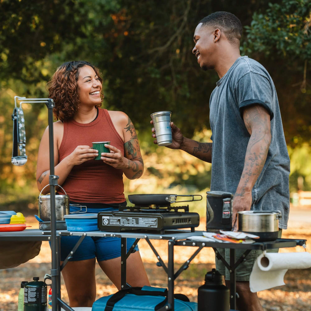 Heavy Duty Master Cook Station - Folding Camping Table with Storage Shelves Detail