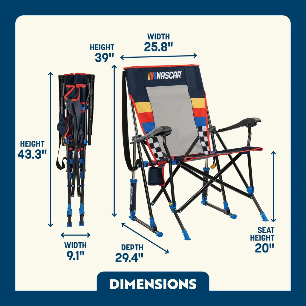 Ergonomic Portable NASCAR RoadTrip Rocker - Blue - Outdoor Rocking Chairs with Dynamic Comfort Edge Detail