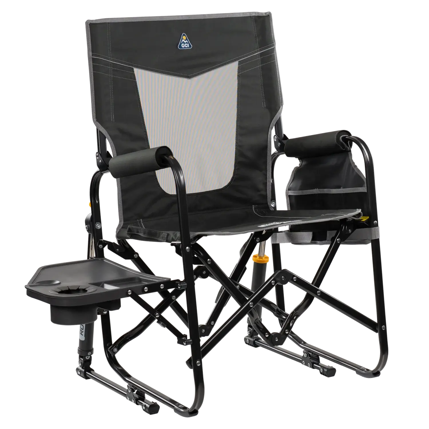 Ultra-Comfortable Stowaway Rocker with Side Table - Camp Rocker Chair for Fishing & Beach Trips - Dark Charcoal