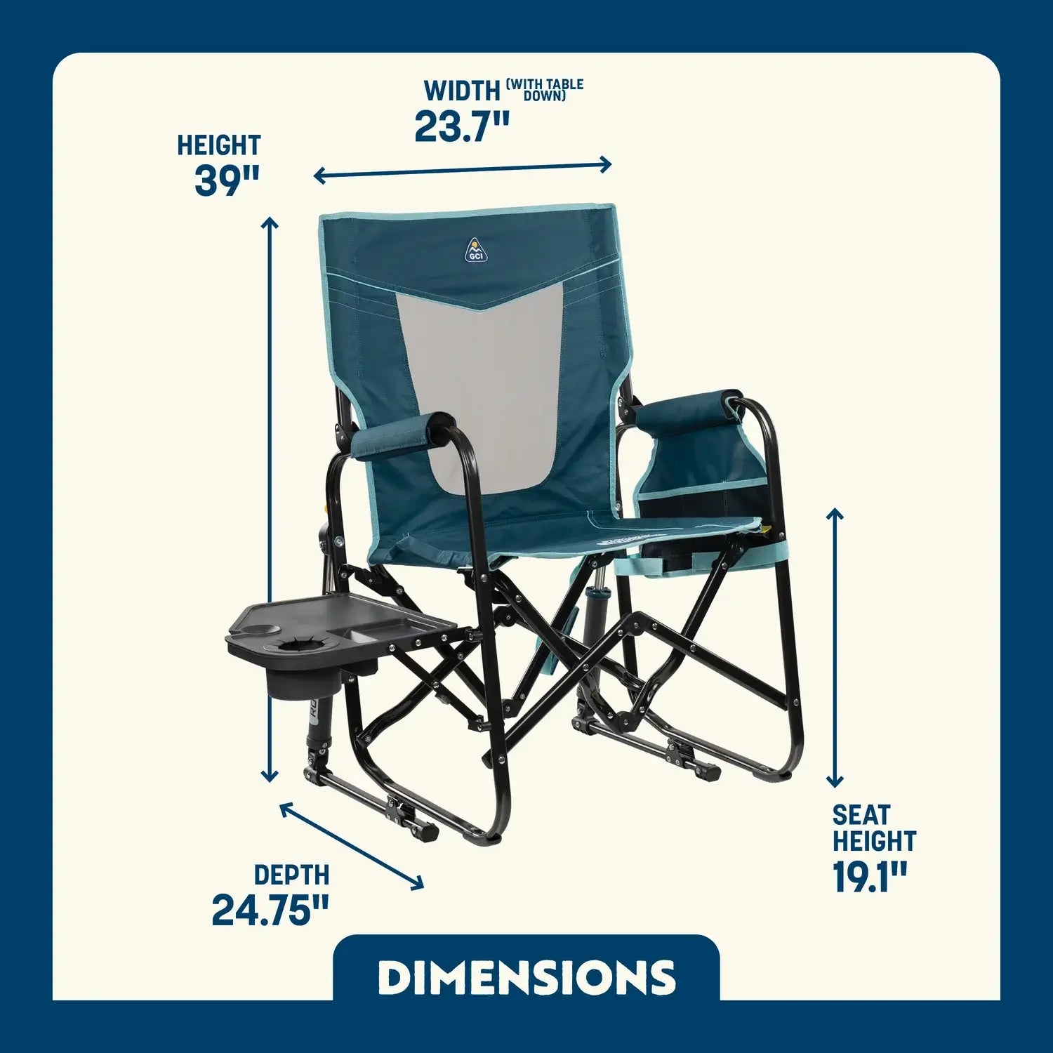 Ultra-Comfortable Stowaway Rocker with Side Table - Camp Rocker Chair for Fishing & Beach Trips Detail